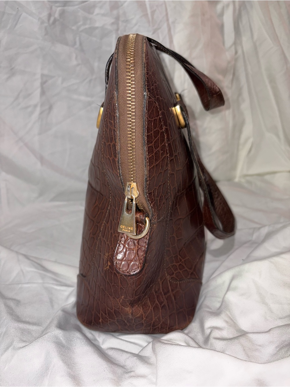 Vintage Celine Croc-Embossed Leather Tote Bag – Brown - Picture 5 of 10